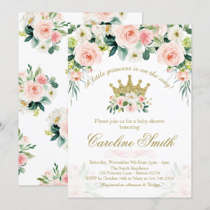 Floral Princess Gold Crown Baby Shower Invitation