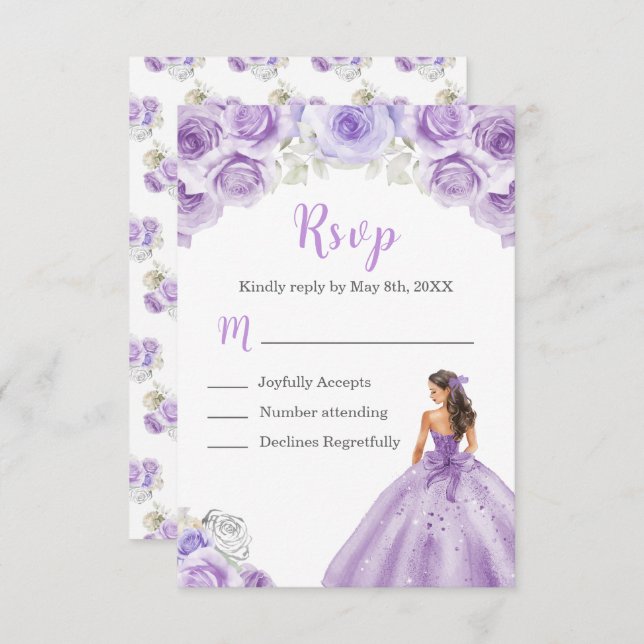 Floral Princess in a Dusty Purple Dress RSVP Card (Front/Back)