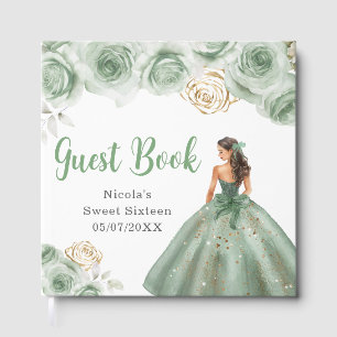 Floral Princess in a Green Dress Sweet Sixteen Guest Book