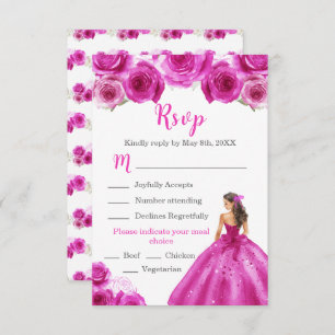 Floral Princess in a Hot Pink Dress Meal Choice RSVP Card