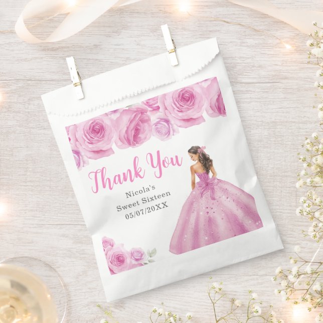 Floral Princess in a Pink Dress Sweet Sixteen  Favour Bag (Clipped)