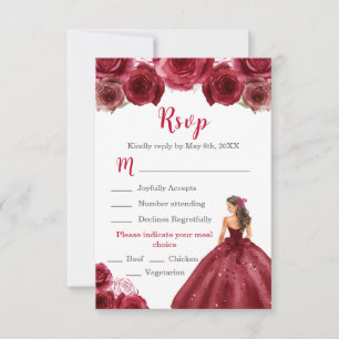 Floral Princess in a red Dress Meal Choice RSVP Card