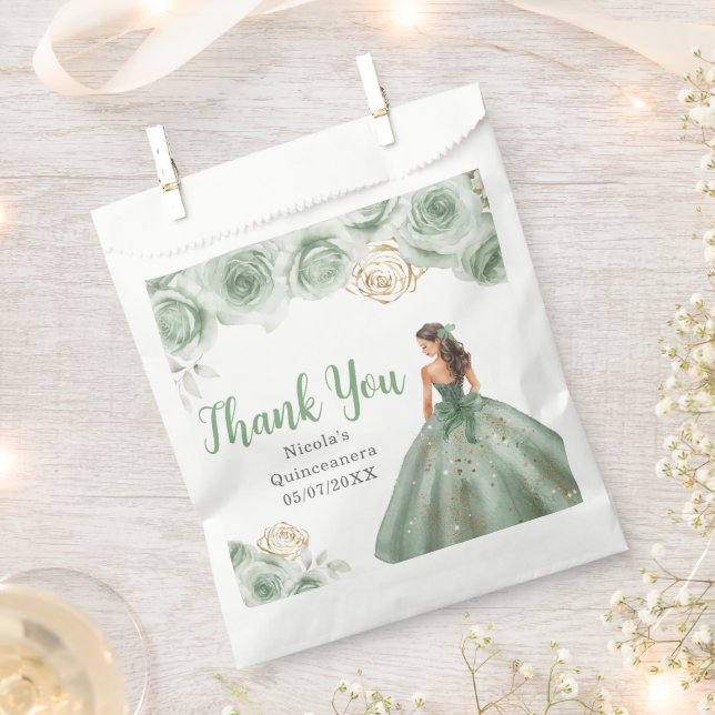 Floral Princess in a Sage Green Dress Quinceanera Favour Bag (Clipped)