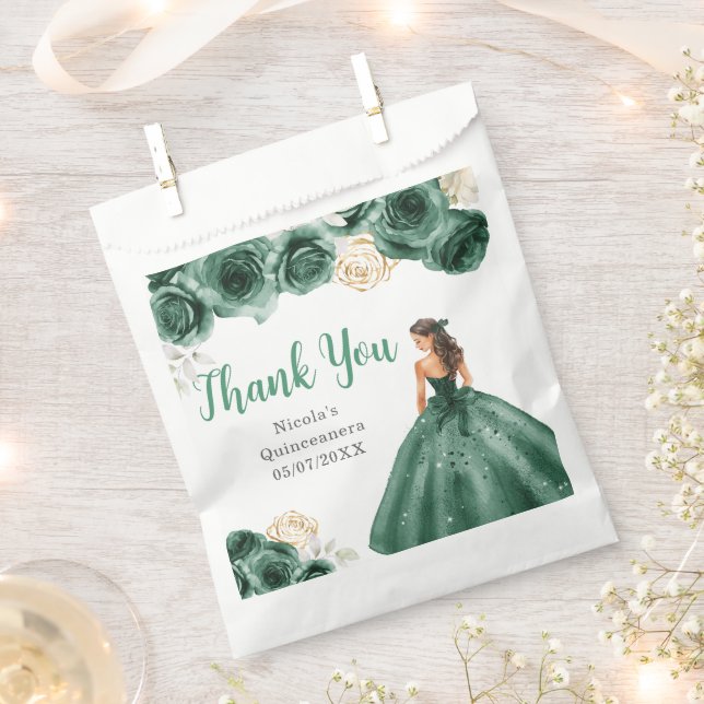 Floral Princess in Dark Green Dress Quinceanera Favour Bag (Clipped)