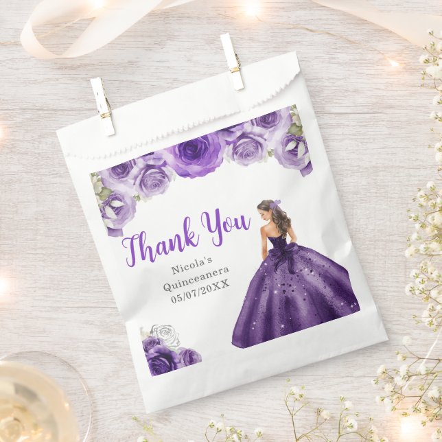 Floral Princess in Dark Purple Dress Quinceanera Favour Bag (Clipped)