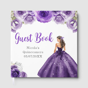 Floral Princess in Dark Purple Dress Quinceanera Guest Book