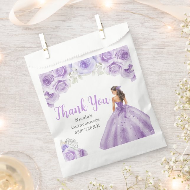Floral Princess in Dusty Purple Dress Quinceanera Favour Bag (Clipped)
