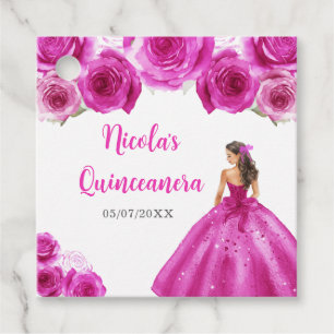 Floral Princess in Hot Pink Dress Quinceanera Favour Tags