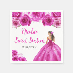 Floral Princess in Hot Pink Dress Sweet Sixteen Napkin