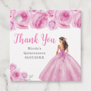 Floral Princess in Light Pink Dress Quinceanera Favour Tags