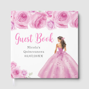 Floral Princess in Light Pink Dress Quinceanera Guest Book