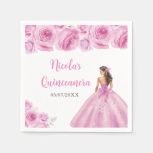 Floral Princess in Light Pink Dress Quinceanera Napkin