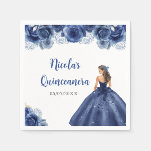 Floral Princess in Navy Blue Dress Quinceanera Napkin
