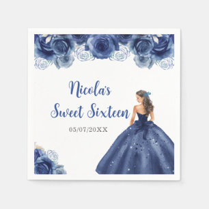 Floral Princess in Navy Blue Dress Sweet Sixteen  Napkin