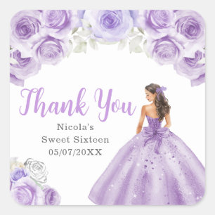 Floral Princess in Purple Dress Sweet Sixteen Square Sticker