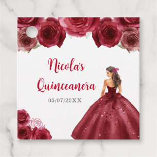 Floral Princess in Red Dress Quinceanera Favour Tags