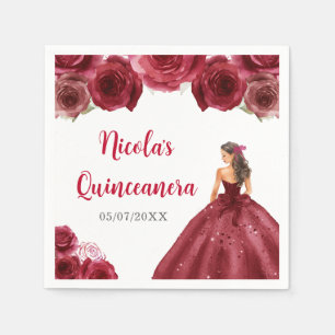 Floral Princess in Red Dress Quinceanera Napkin