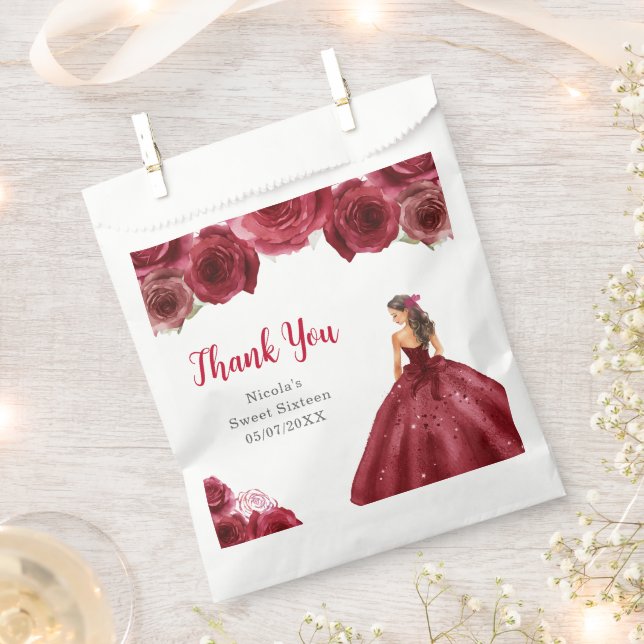 Floral Princess in Red Dress Sweet Sixteen Favour Bag (Clipped)