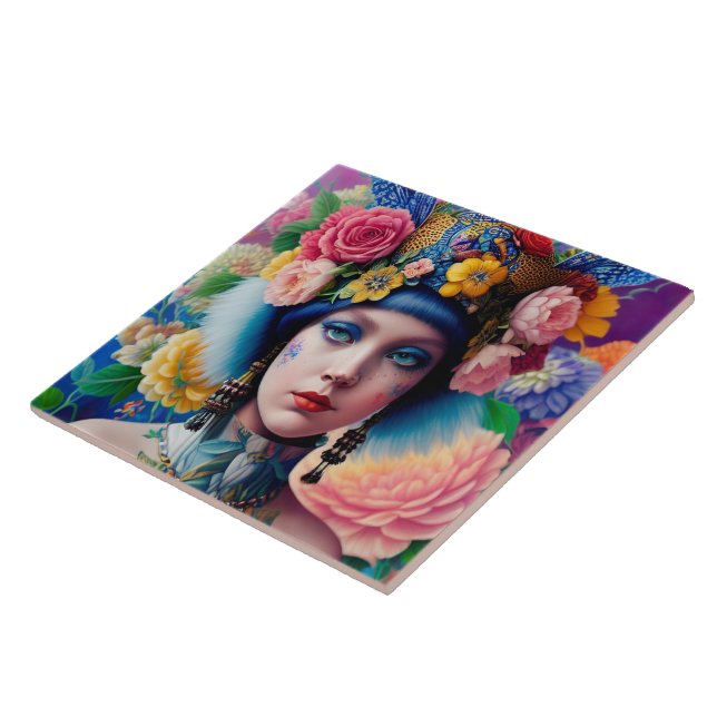 Floral princess portrait ceramic tile (Side)
