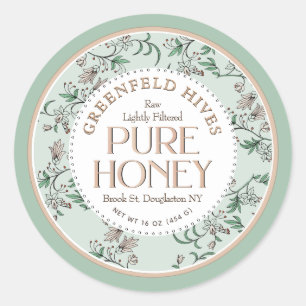 Floral Print Bees Pale Green and Blush Raw Honey Classic Round Sticker
