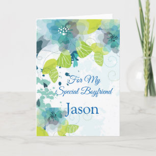 Floral Print Custom Name Birthday Card-Boyfriend C Card