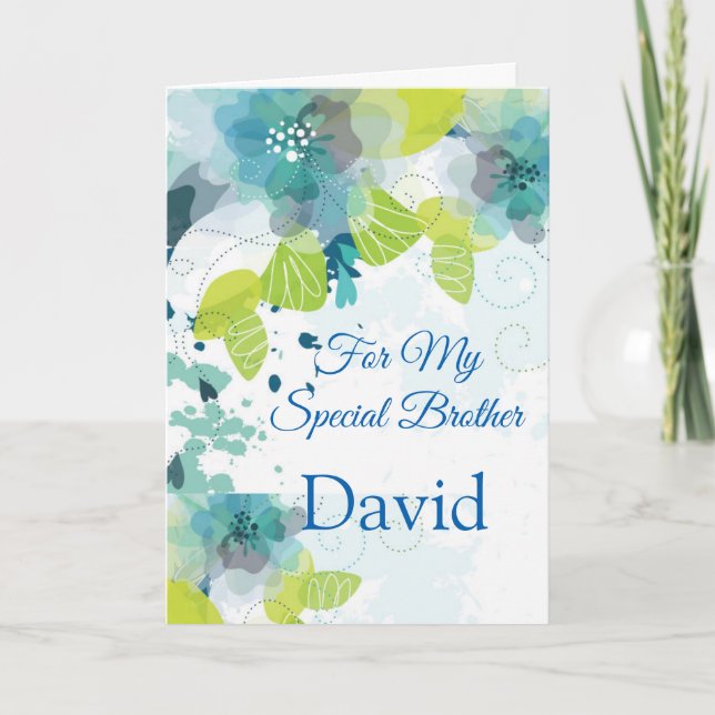 Floral Print Custom Name Birthday Card-Brother Car Card (Front)