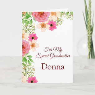 Floral Print Custom Name Birthday Card-Grandmother Card