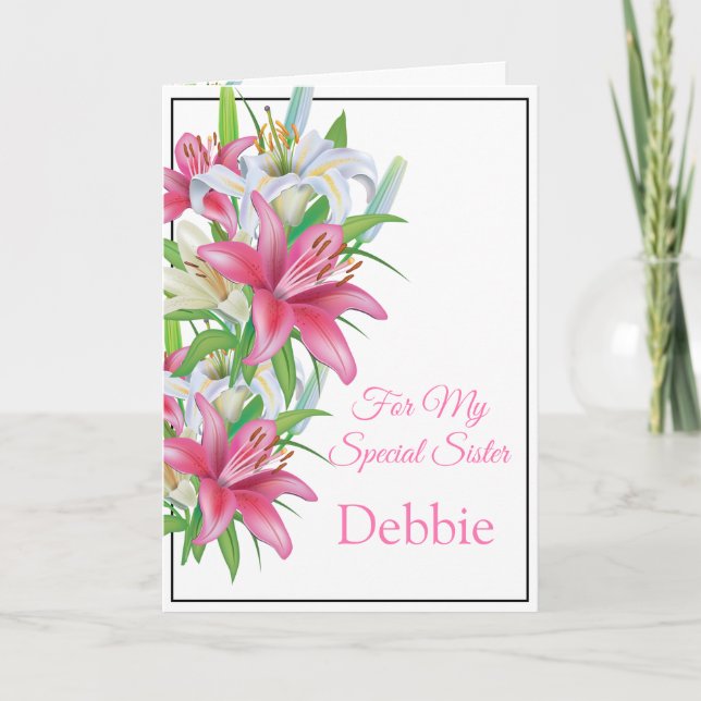 Floral Print Custom Name Birthday Card-Sister Card (Front)