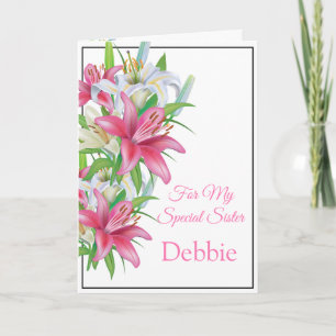 Floral Print Custom Name Birthday Card-Sister Card