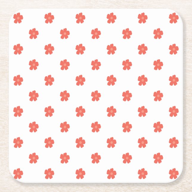 Floral Print Fabric Square Paper Coaster (Front)