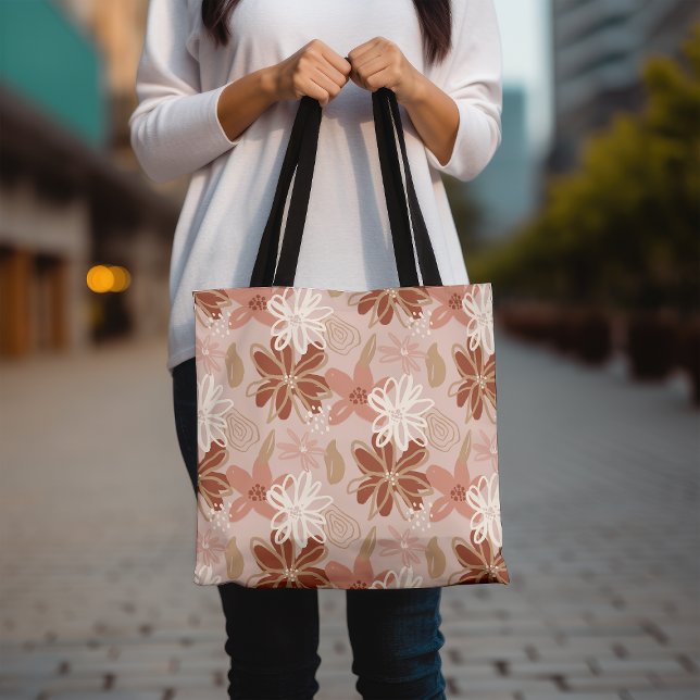 Floral Print Tote Bag, Stylish Flower Design Bag (Creator Uploaded)