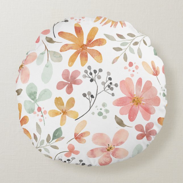 Floral Printed Throw Round Cushion (Front)