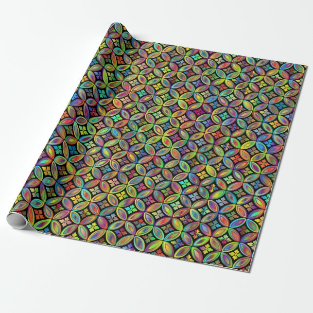 Floral Prismatic Multi-Coloured Wrapping Paper (Unrolled)
