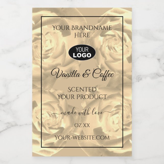Floral Product Label Beige Roses Cream Colours Log (Single Label)