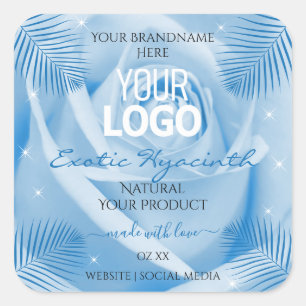 Floral Product Labels Blue Rose Palm Leaves Logo