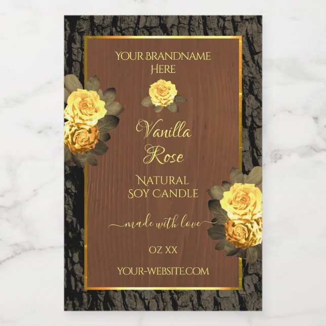 Floral Product Labels Brown Wood Grain Tree Bark (Single Label)