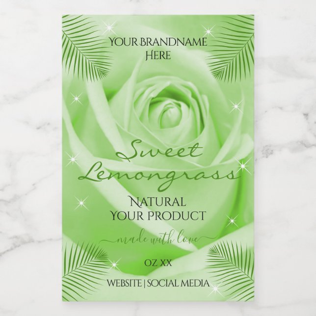 Floral Product Labels Green Rose with Palm Leaves (Single Label)