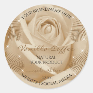 Floral Product Labels Light Brown Rose Palm Leaves