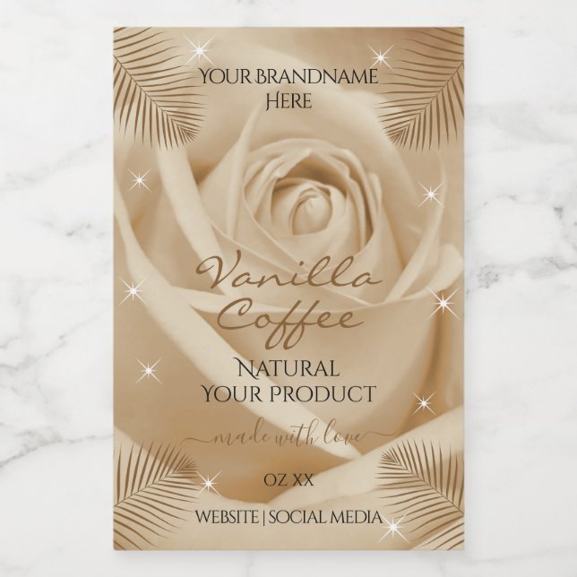 Floral Product Labels Light Brown Rose Palm Leaves (Single Label)