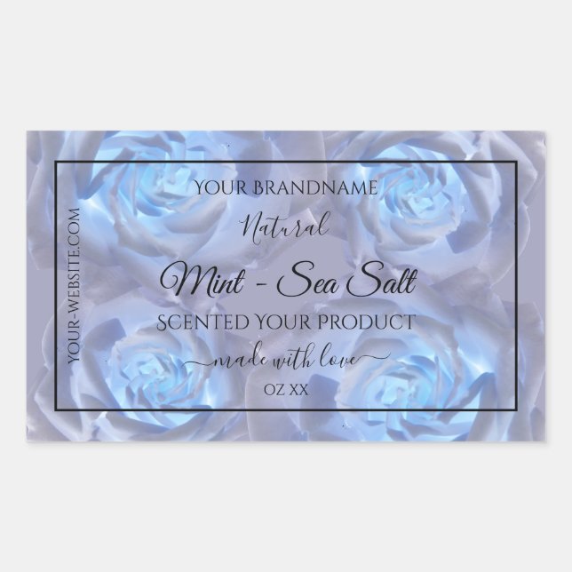 Floral Product Labels Luminous Light Blue Roses (Front)