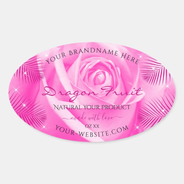 Floral Product Labels Pink Rose with Palm Leaves (Front)