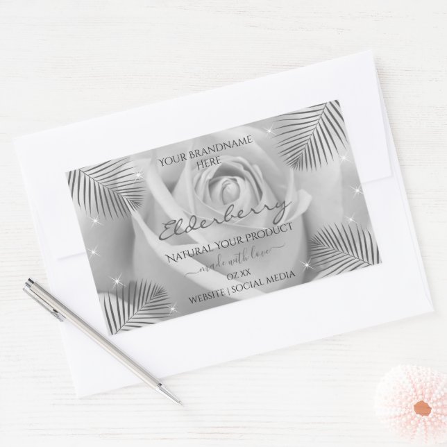 Floral Product Labels Silver Grey Rose Palm Leaves (Envelope)