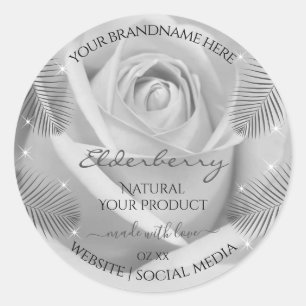 Floral Product Labels Silver Grey Rose Palm Leaves
