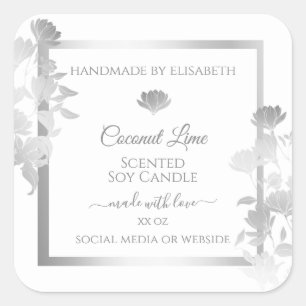 Floral Product Labels White and Silver Coloured