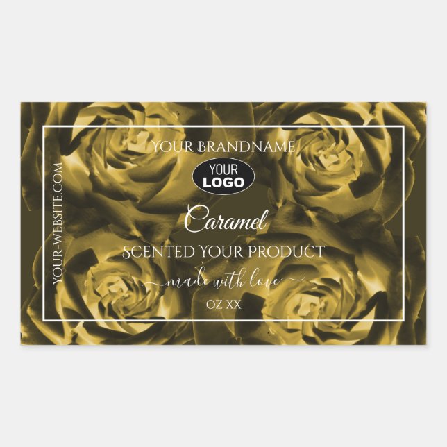 Floral Product Labels Yellow Brown Roses with Logo (Front)