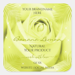 Floral Product Labels Yellow Rose with Palm Leaves