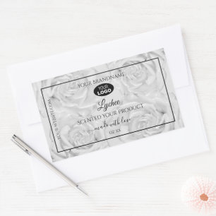Floral Product Package Label Light Grey Roses Logo