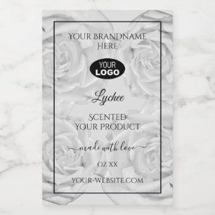 Floral Product Package Label Light Grey Roses Logo