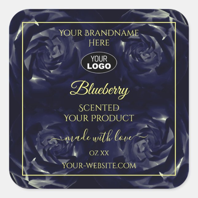 Floral Product Package Labels Dark Blue Roses Logo (Front)