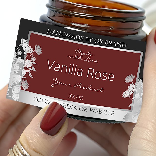 Floral Product Packaging Label Burgundy and Silver (Creator Uploaded)